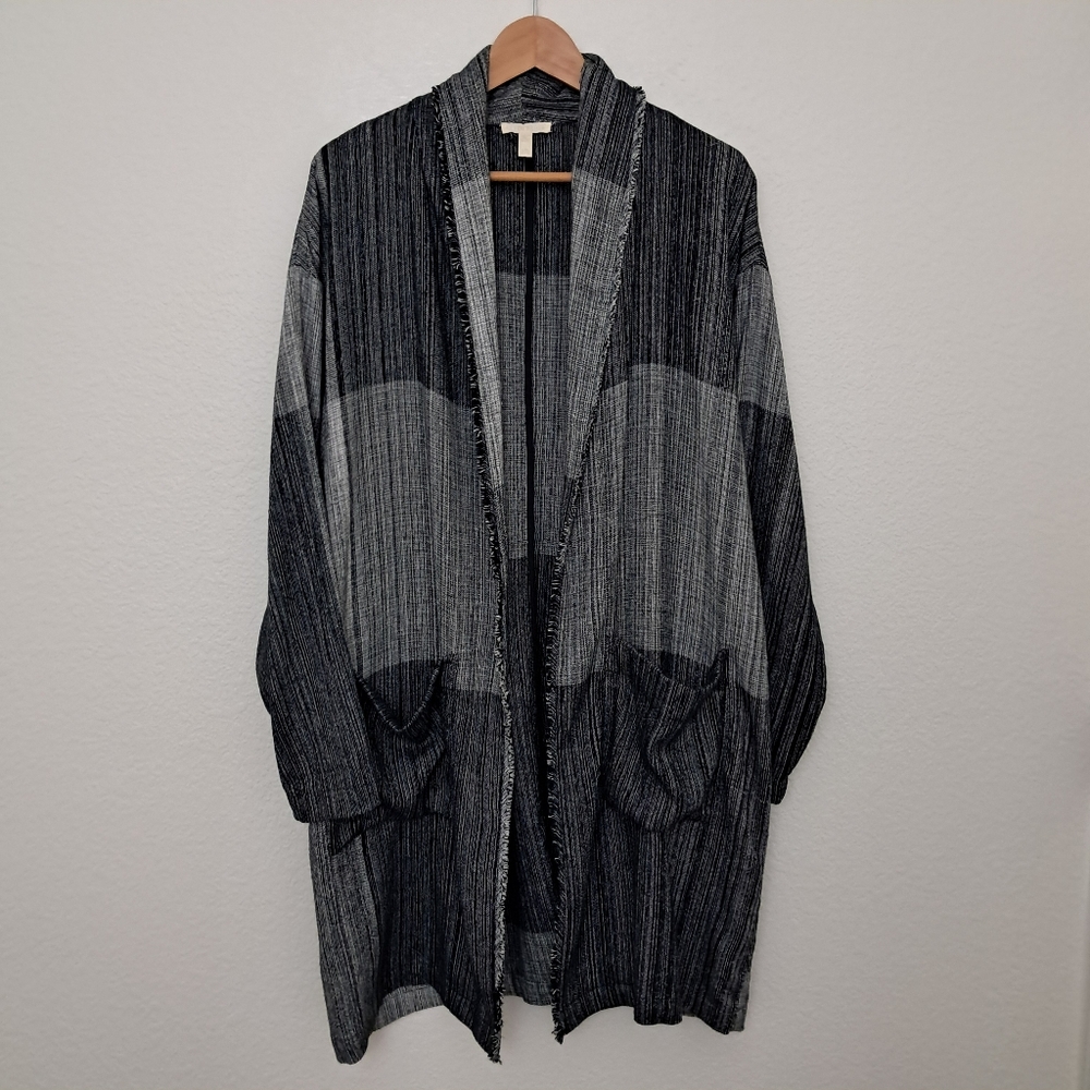Eileen Fisher Open Front Long Line Organic Cotton Lagenlook Duster